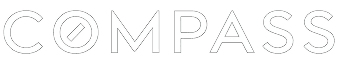 White "COMPASS" logo with the letter O stylized as a compass showing a diagonal needle.
